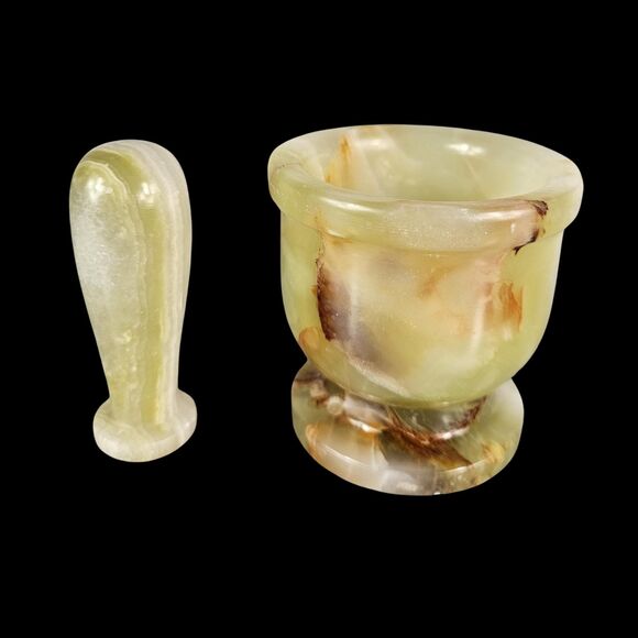 Mortar and Pestle, onyx green marble  herbs, spices, nuts grinder gift for her - Picture 5 of 12